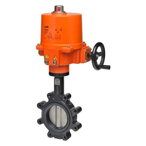 Belimo 24 inch 2-way butterfly valve with 120V actuator mounted in HVAC piping for water isolation