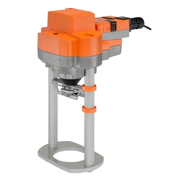 Belimo valve linkage kit with EVB24-SR actuator mounted on HVAC valve for AV EV RV series retrofit installation