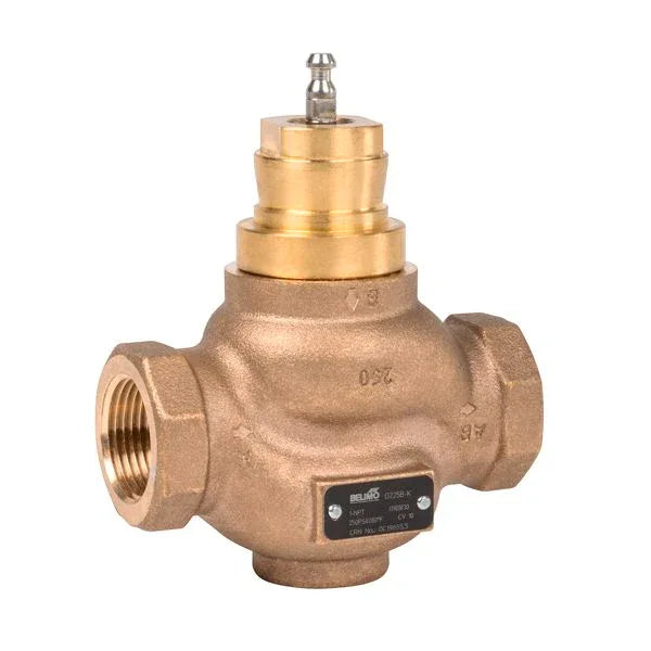 Belimo G225B-K 1 inch NPT 2-way globe valve installed in HVAC water piping for heating flow control