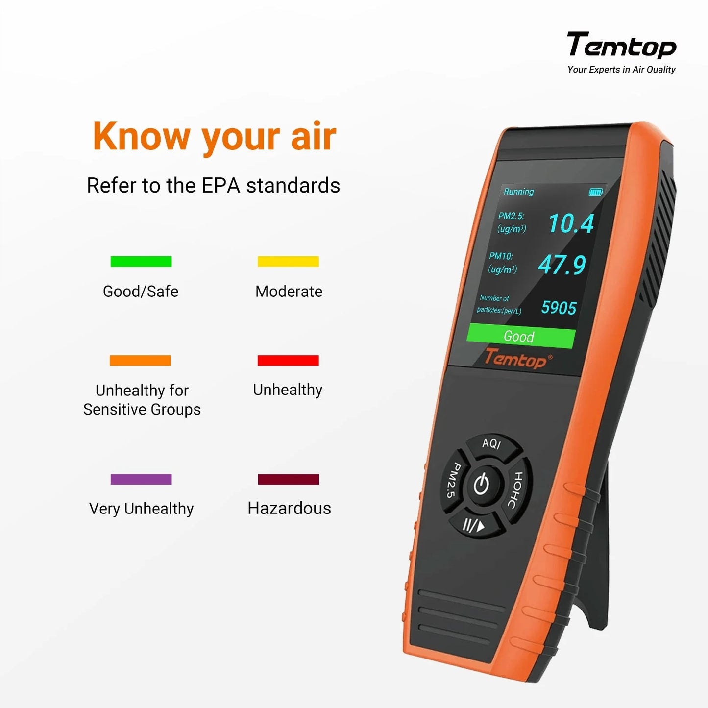 Temtop LKC-1000S+ 2nd Gen Professional Air Quality Detector - HCHO, PM2.5, PM10, TVOC