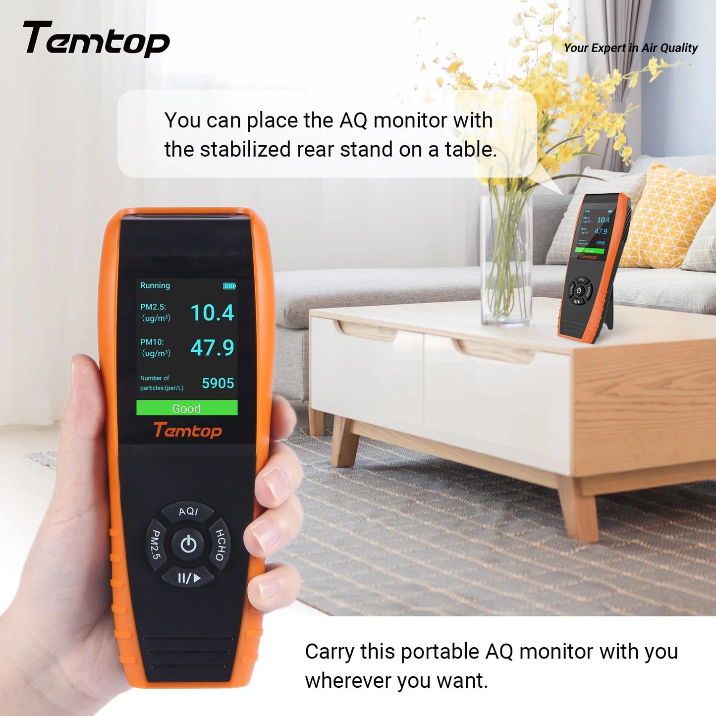 Temtop LKC-1000S+ 2nd Gen Professional Air Quality Detector - HCHO, PM2.5, PM10, TVOC