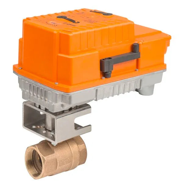 Belimo VSS 2 inch stainless steel 2-way ball valve with fail-safe actuator installed on HVAC piping for water flow control