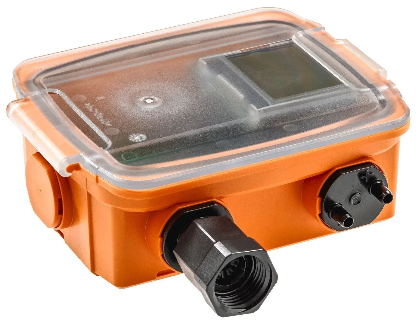 Belimo 22ADP air differential pressure sensor mounted on HVAC duct for 0-7000 Pa monitoring with IP65 housing and analog outputs