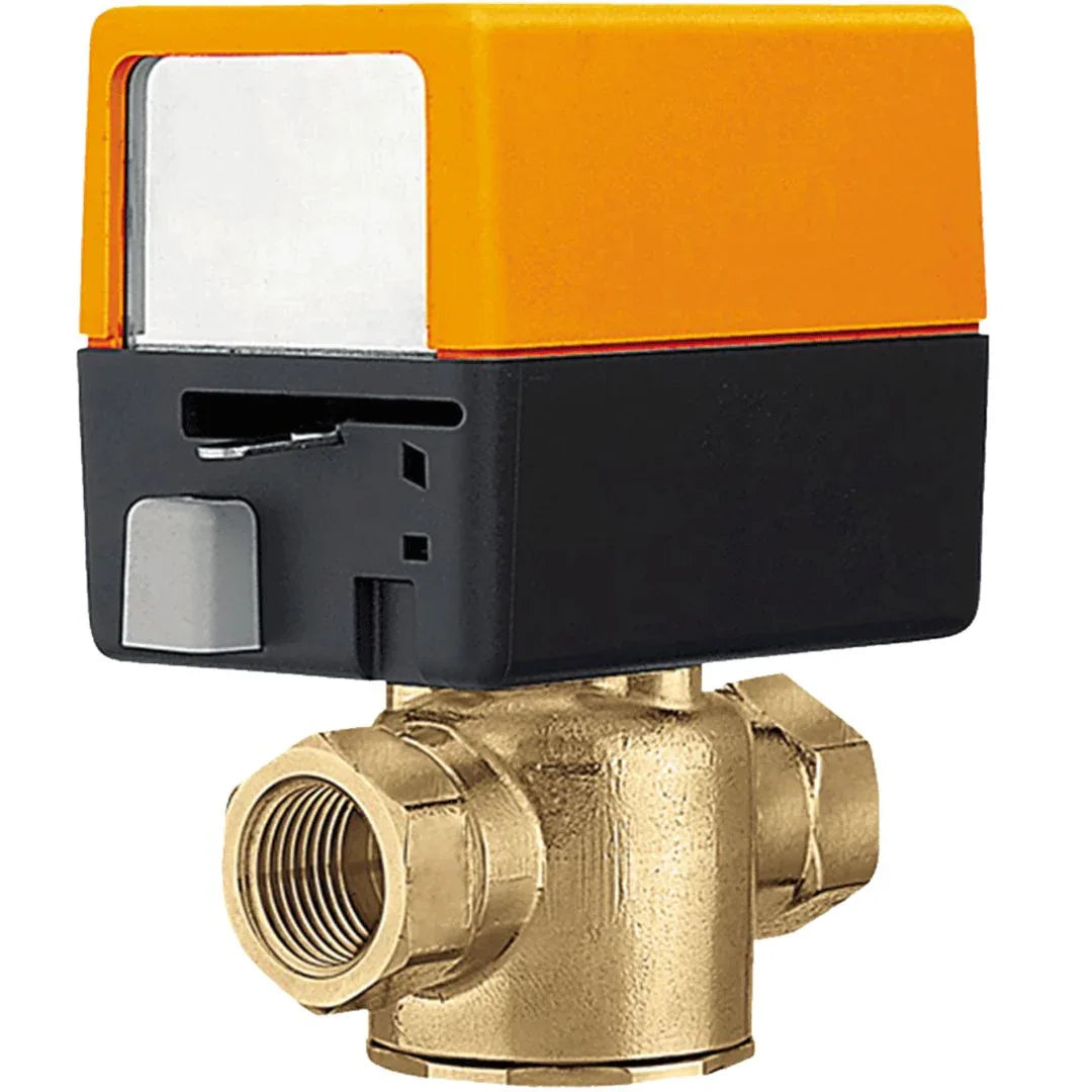 Belimo ZONE225S-80 1" 2-way fail-safe zone valve mounted on water piping in HVAC hydronic system for fan coil applications