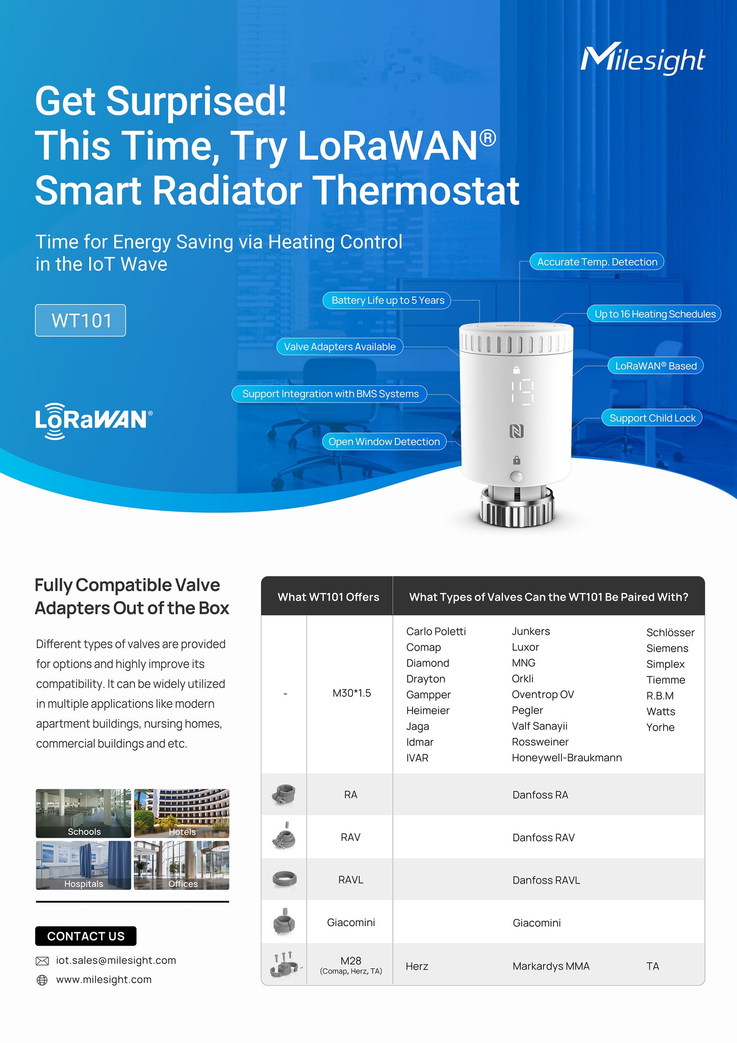 Milesight Smart Radiator Thermostat Energy Saving Metering LoRa WT101