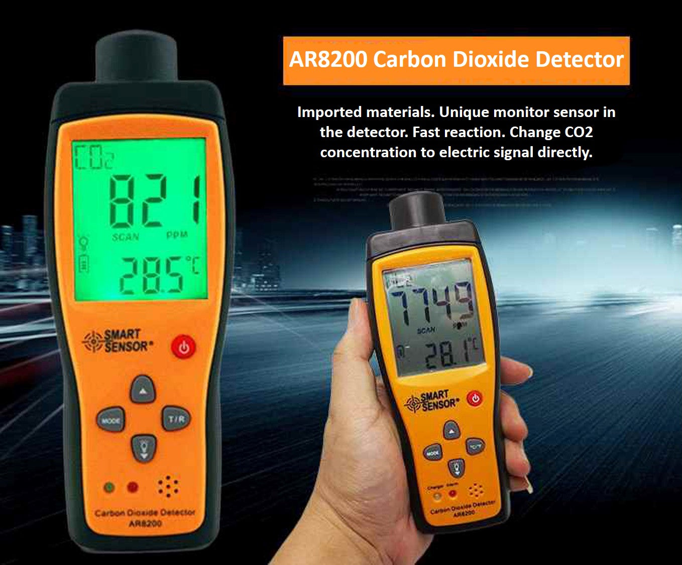 Smart Sensor AR8200 CO2 Carbon Dioxide Detector LCD Flash Buzzer HVAC