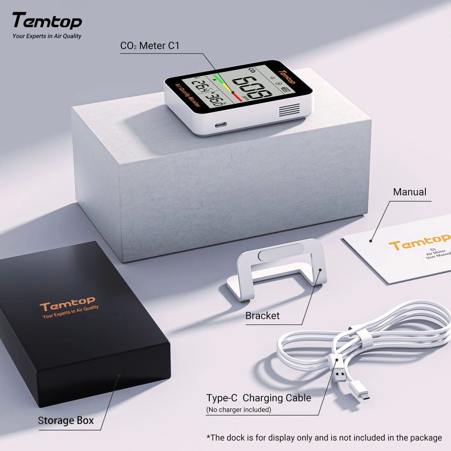 Meters - Temtop C1 Portable CO2 Monitor 400-5000ppm Indoor Air Quality Sensor
