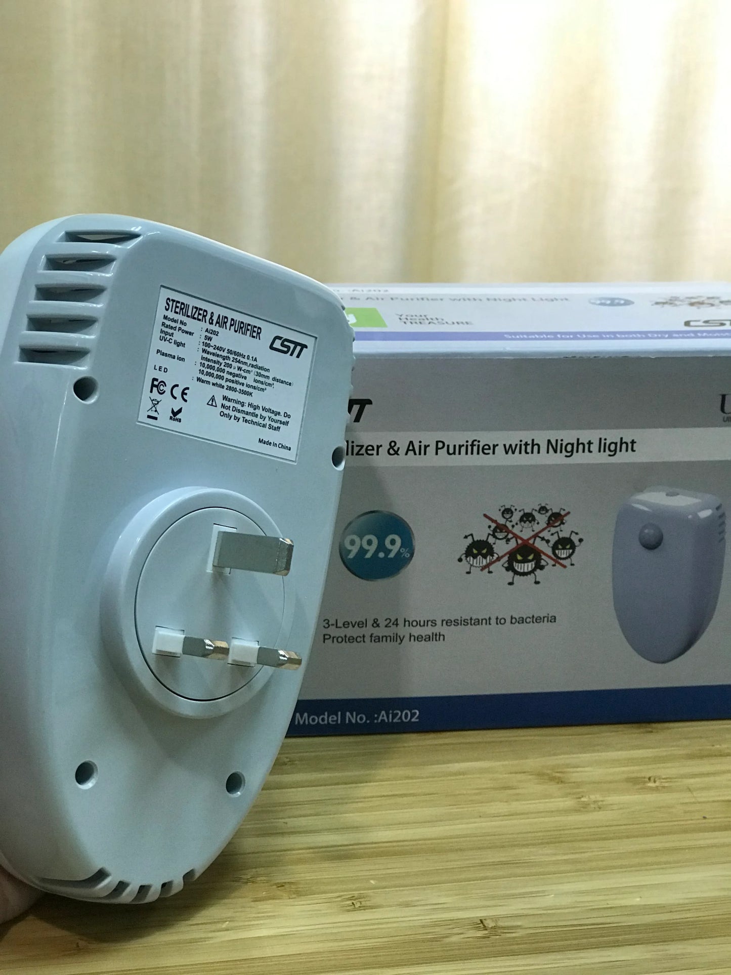 Cleaners - Smart Team UVC Air Sterilizer Plug-n-play Socket Night Light Ai202 IAQ