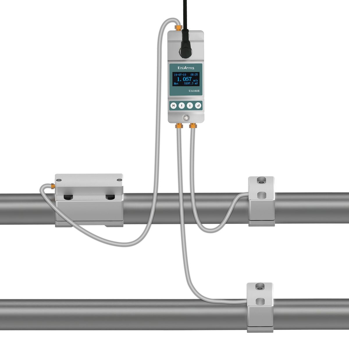 Uniarms OD90 Ultrasonic Flow Meter Clamp-on 24V OLED 4-20mA Modbus LoRa
