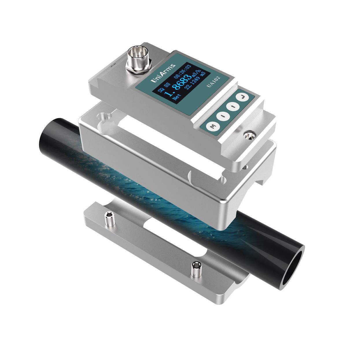 Uniarms OD63 Ultrasonic Flow Meter Clamp-on 24V OLED 4-20mA Modbus IoT